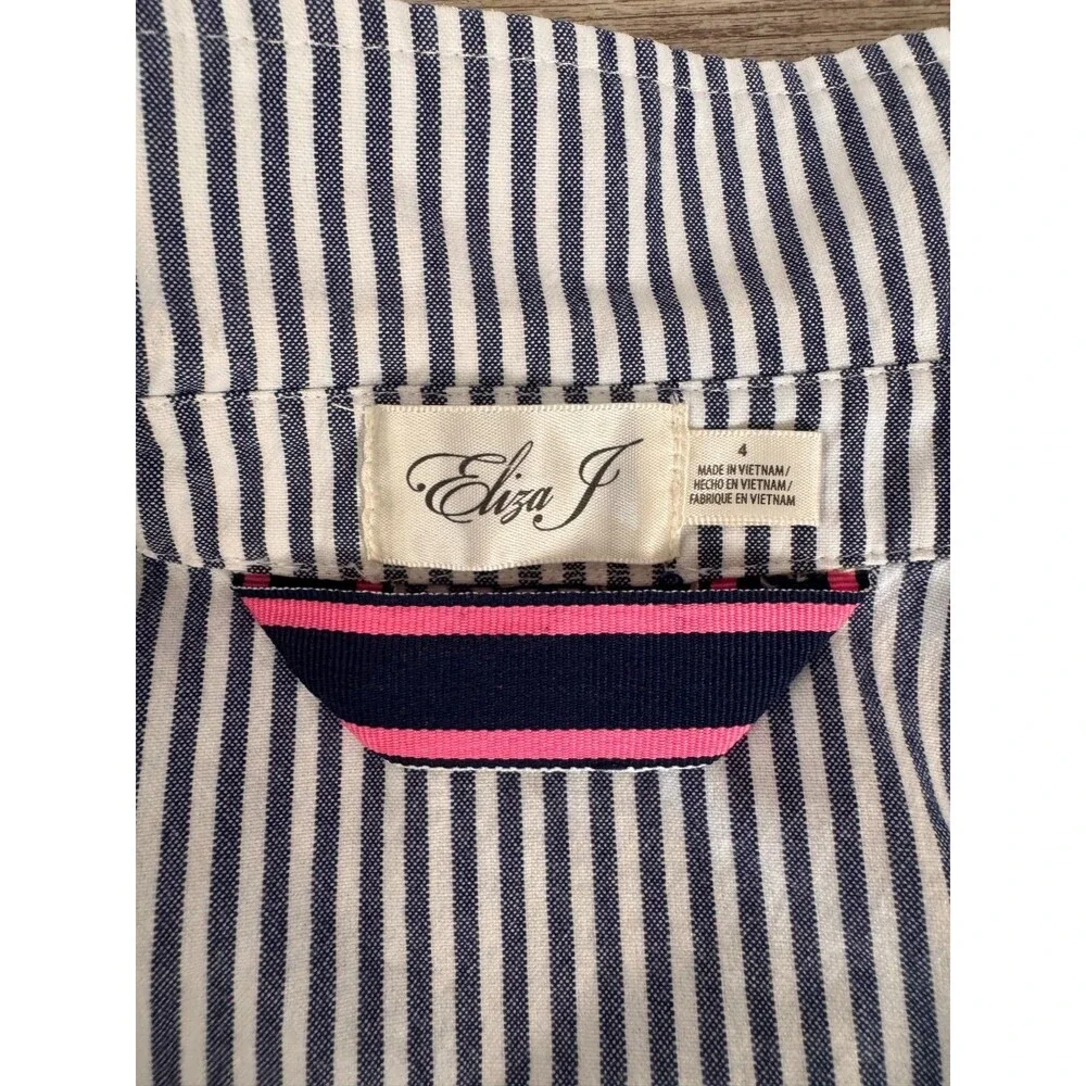 Eliza J Blue White Striped Shirt Dress 100% Cotton Button Front Size 4 Pockets - Picture 6 of 12